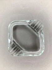 Vintage Glass Ashtray Cigarette Clear Triple Slot Notch Square MCM