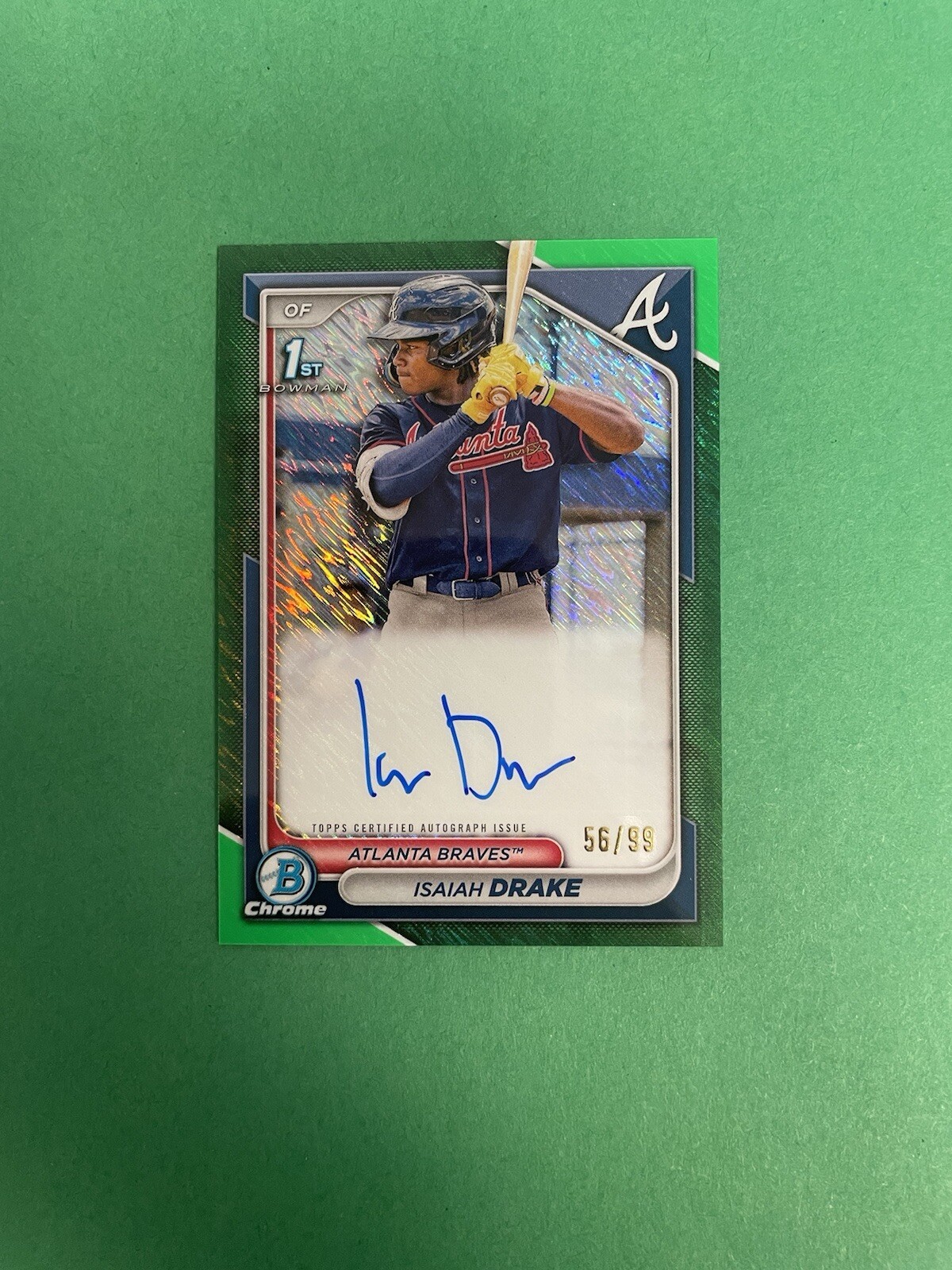 2024 Bowman Chrome Prospect Green Shimmer Auto #CPA-ID Isaiah Drake #CPA-ID /99