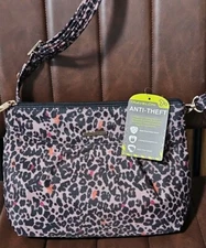 Travelon Shoulder Bag Theft Proof Rfid Crossbody Animal Print  Leopard NWT