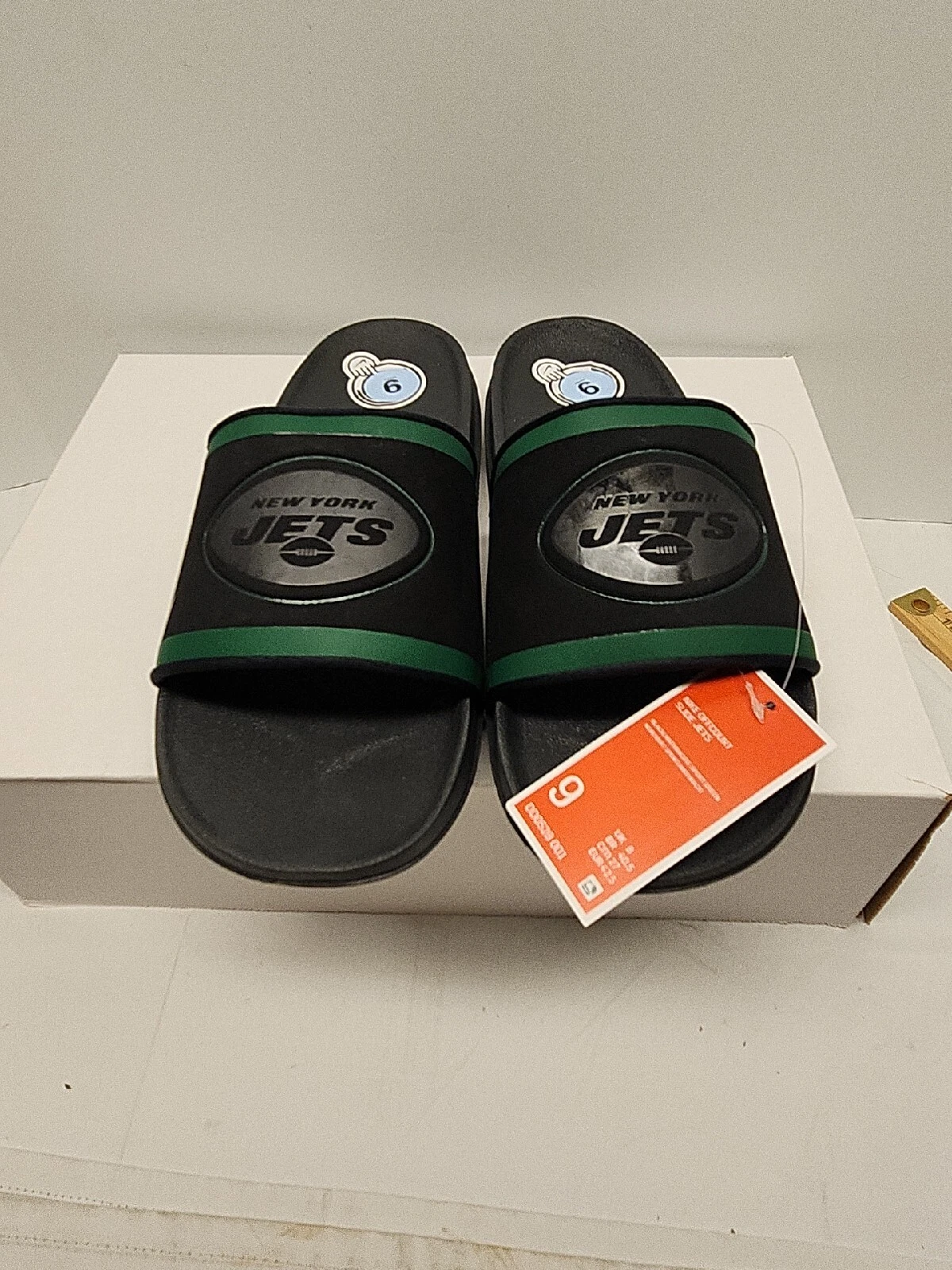 Scarpe sandali Nike Off Court da uomo New York Jets Slides taglia 9 nere nuove con etichette NFL
