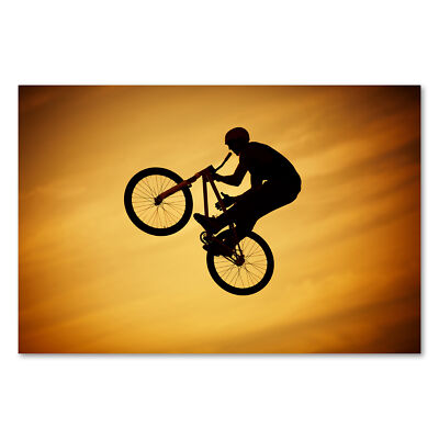 Postereck 1230 Poster Leinwand BMX Sprung, Silhouette Trick Sport Fahrrad Bike