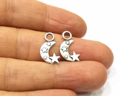 galaxy MOON STARS charm pendant 20'' Sterling Silver 925 necklace chain