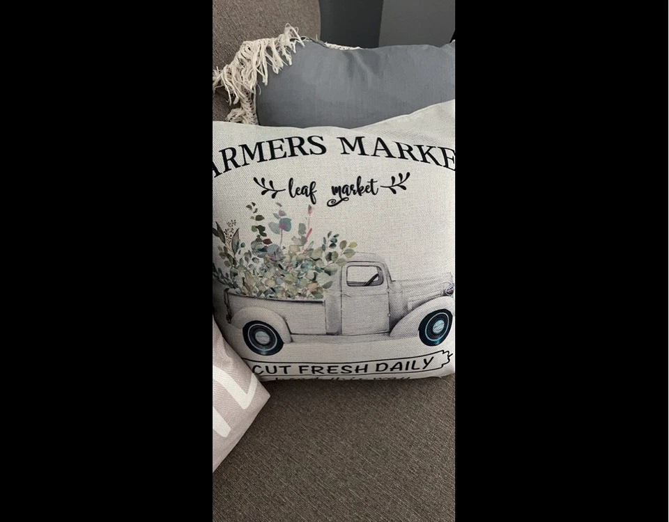 Juego de 4 fundas de almohada de granja 18x18, hojas de eucalipto decoraciones jarrón camión Foto 2 de 4