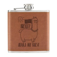 Brexit Alpaka My Beutel 170Ml Pu-Leder Flachmann Hellbraun Lustig Scherz Britain