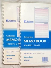 Set of 2  Adams SC1157 Phone Message Memo Book Carbonless Duplicates 200 sets