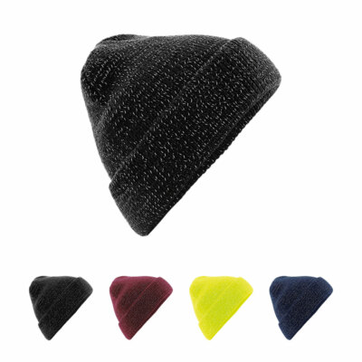 REFLEKTIERENDE MÜTZE Beanie Strickmütze Umschlag Unisex NEU Beechfield CB407