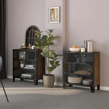 Storage Cabinet Set of 2 Rustic brown Metal and MDF Medium