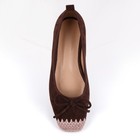 Women's Brown Square  Flats  Pink Embroidered Bow Low Heel Shoes US14 — photo 4