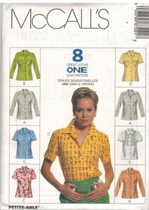 8722 Vintage McCalls SEWING Pattern Misses 1990s Buttoned Front Shirt OOP UNCUT