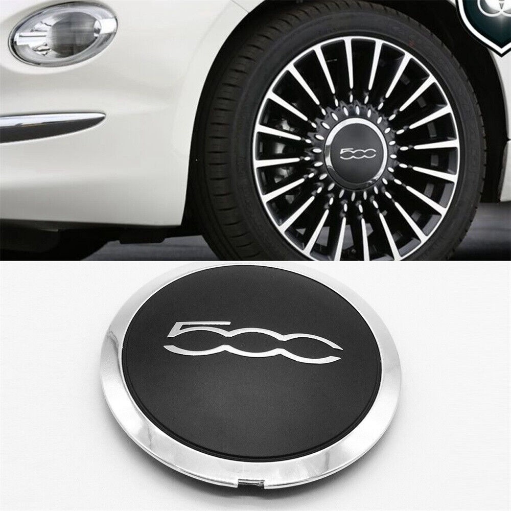 51884863 Per Fiat 500 Copricerchio in Lega Tappo Centrale Nero e Argento 133mm! foto 2