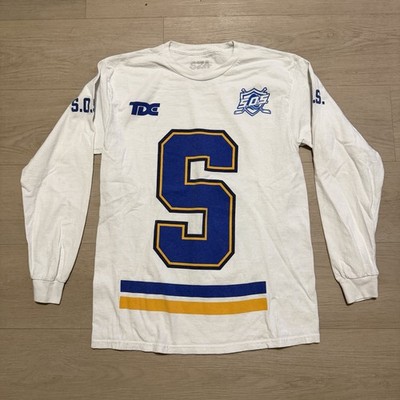 SZA #5 Hockey Style Jersey Shirt White Blue Yellow Medium Long Sleeve