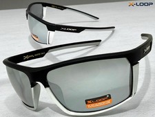Men's Sporty Biker Fishing Cycling Wrap Around SUN GLASSES Black  Silver Frame