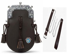 Scottish Traditional Dark Brown Real Leather Kilt Sporran Silver Cantle