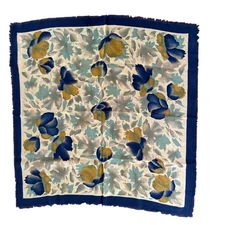 Japanese Floral Printed 100% Virgin Wool Square Scarf