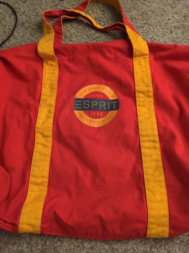 Bolso de Lona ESPRIT Vintage Años 90 Rojo y Naranja Grande Viaje Fin de Semana Cremallera - Imagen 2 de 7