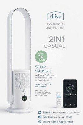 djive ARC Casual 2in1 Turmventilator & Luftreiniger sehr leise mit HEPA 14 & FB