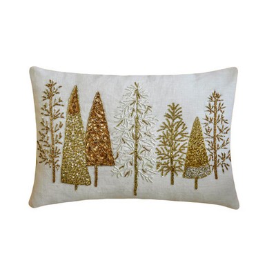 White Christmas Lumbar Pillow Cover Silk Holiday Cushion Cover - Gold Starry Fir