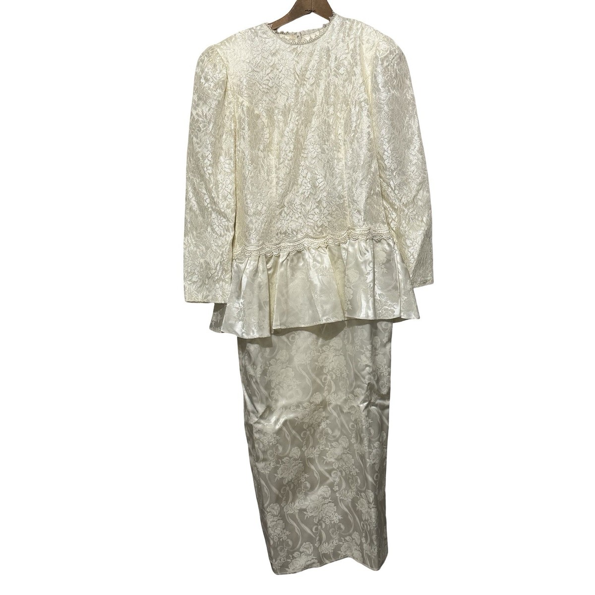 Vintage 80s Scott McClintock Wedding Dress brocade long sleeve size 6 lace  bow | eBay