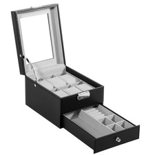 6 Slots Watch Box PU Leather Watch Case Organizer Jewelry Storage Display Case