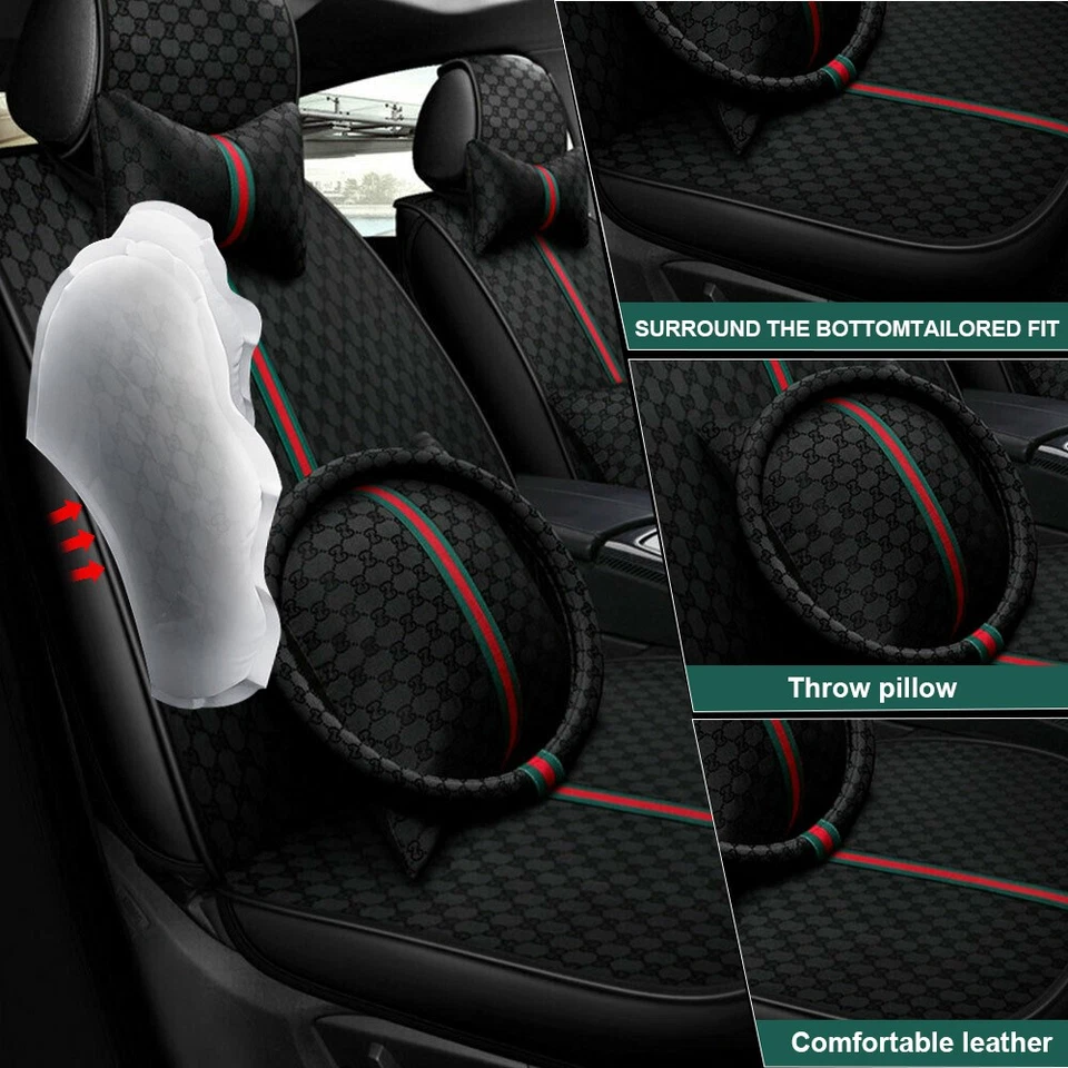 Universal Full Set 5 Seats Car Seats Cover Deluxe Cushion PU Leather Protector Foto 4 de 4