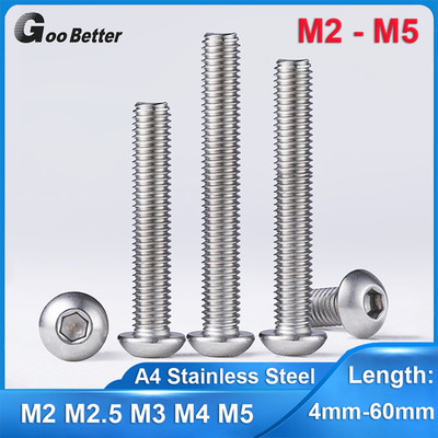 M2-M5 Button Head Socket Screws Hex Allen Bolts Marine Grade A4 Stainless Steel