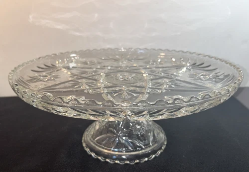 Vtg Anchor Hocking Early American Prescut Glass Footed Cake Plate Stand 13.5"W
