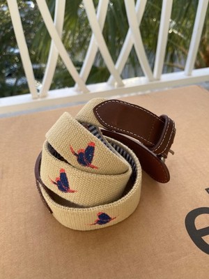 Peter Millar Men s 40 IBIS Embroidered Canvas Belt Cream