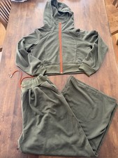 Women  s 2 Piece Sweat Suit Cropped Hoodie Wide Leg Sweatpants XL Green