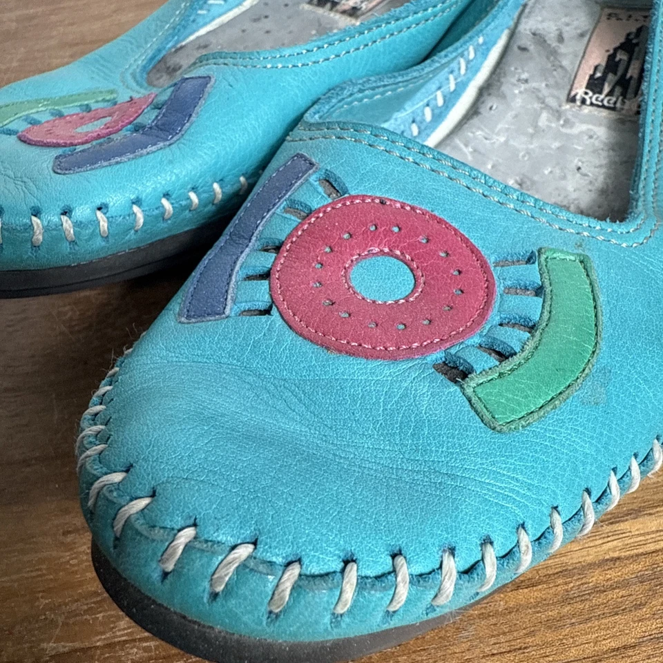Zapatos mocasín de cuero Reebok City Editions para mujer talla 8 vintage raros turquesa Foto 3 de 4