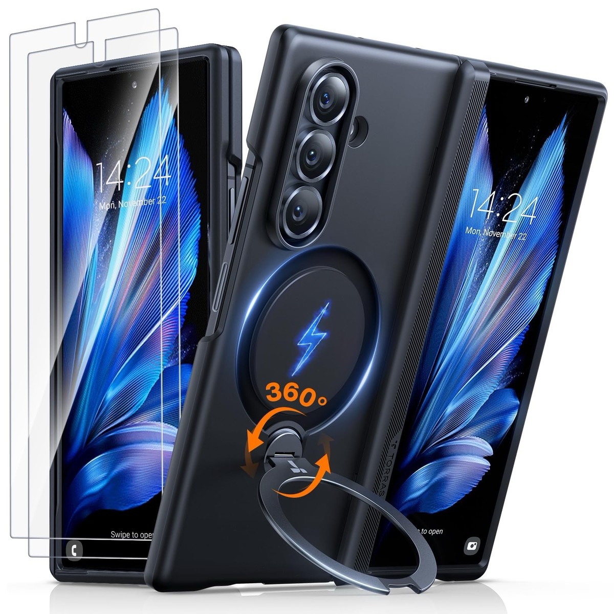 TORRAS 360 Spin Magnetic Stand Case Black for Samsung Galaxy Z