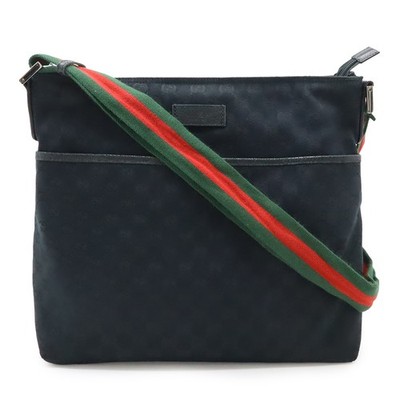 GUCCI GG Canvas Shelley Line Web Line Shoulder Bag Crossbody Leather Black Green