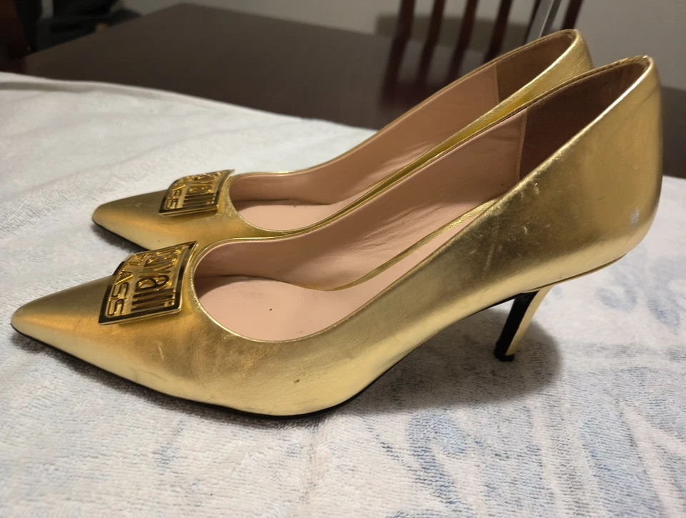Roberto Cavalli Class Limited Edition Gold Leather Pumps Sz 37, 6.5 - Image 3 of 4