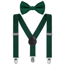 Kids Suspenders Bow Tie Sets Classic Color Toddler kids Dark Green Solid