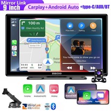 9 Zoll Tragbar Monitor Autoradio Carplay Android Auto  BT FM +Rückfahrkamera DE