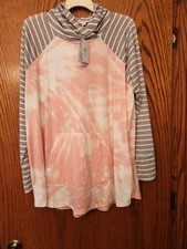 Lularoe AMBER Hoodie 2XL Pink Grey Stripes NWT