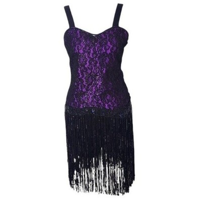 Revolution Dancewear Purple and Black Fringe Flapper Dance Costume Size Large