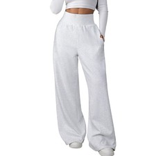 Women's Wide Leg Sweatpants Baggy Ribbed High Waist Straight Leg Casual Loose...