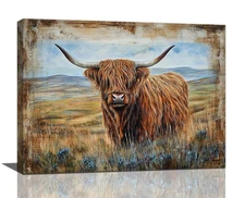 Highland Cow Wall Art, Rustic Farmhouse Cow Pictures Wall Decor, Country Pain...