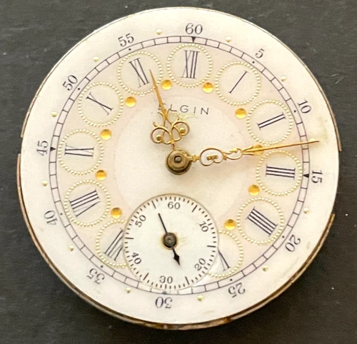 Antique 1906 Elgin Grade 318 Pocket Watch Movement Fancy Dial Parts 0s 15j USA
