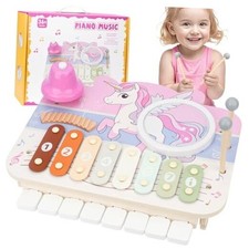 Kids Piano Musical Toys - 5 in 1 Wooden Music Instruments Montessori Toys for