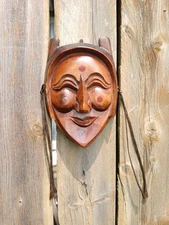 Vintage 1982 Hand Carved Wooden Folk Hahoe Mask Wall Hanging Lottes Dept Store