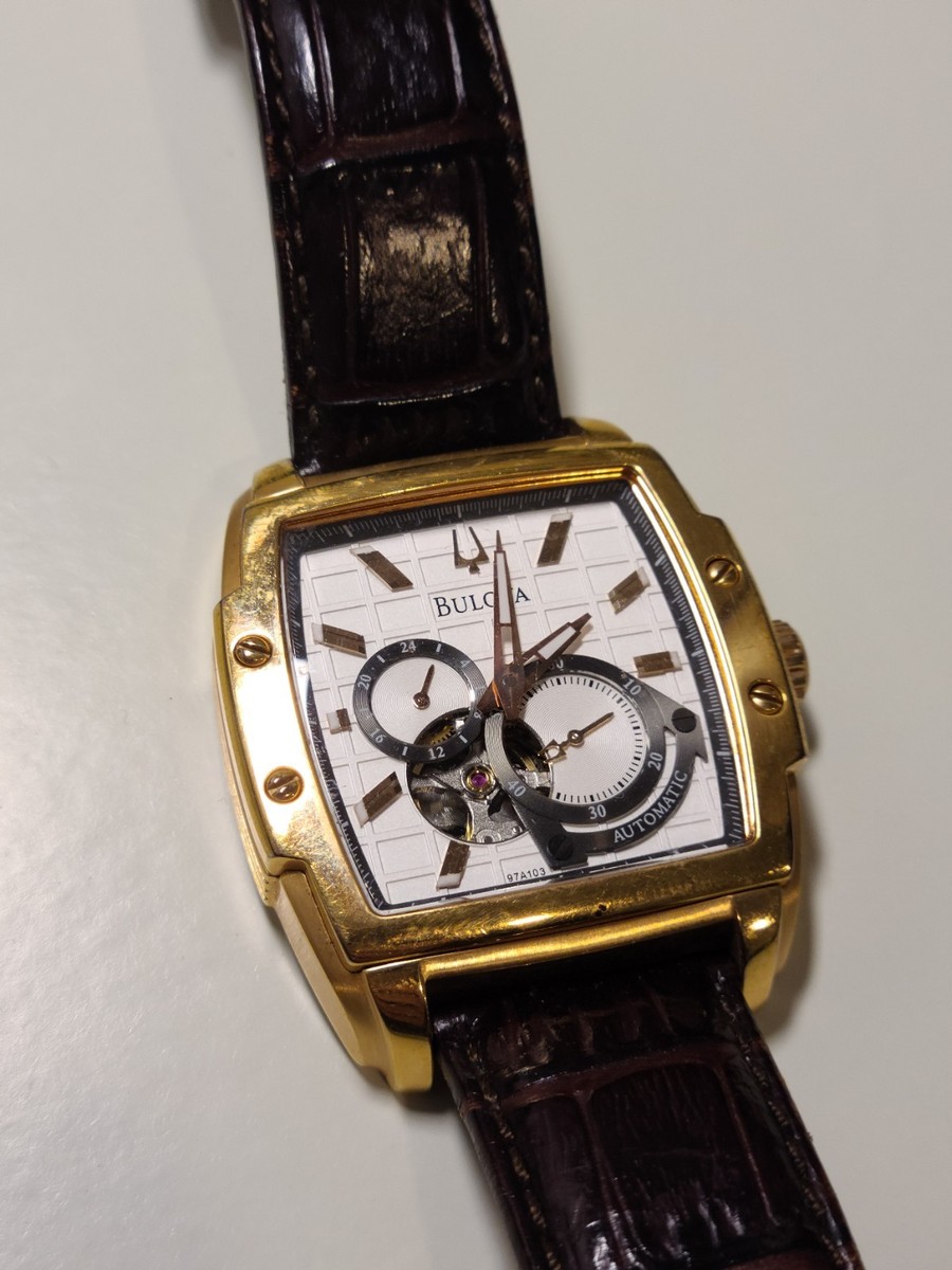Bulova Watch Men's Automatic Brown Croc Embossed Leather Strap