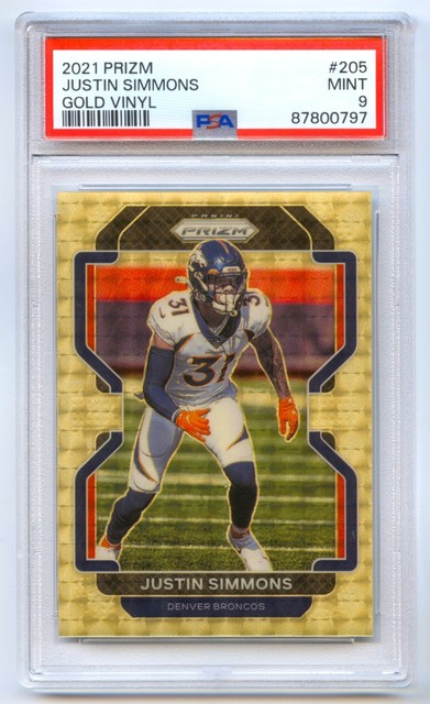 JUSTIN SIMMONS 2021 PRIZM DENVER BRONCOS GOLD VINYL REFRACTOR #5/5 PSA 9 MINT