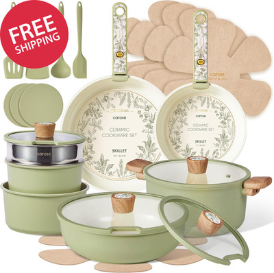 25 Piece Ceramic Cookware Set Nonstick Pots and Pans Detachable Handles Kitchen