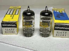 Two SYLVANIA 12AT7 ECC81 Tubes NOS Black Plates GM% 118/120- 105/107 Strong