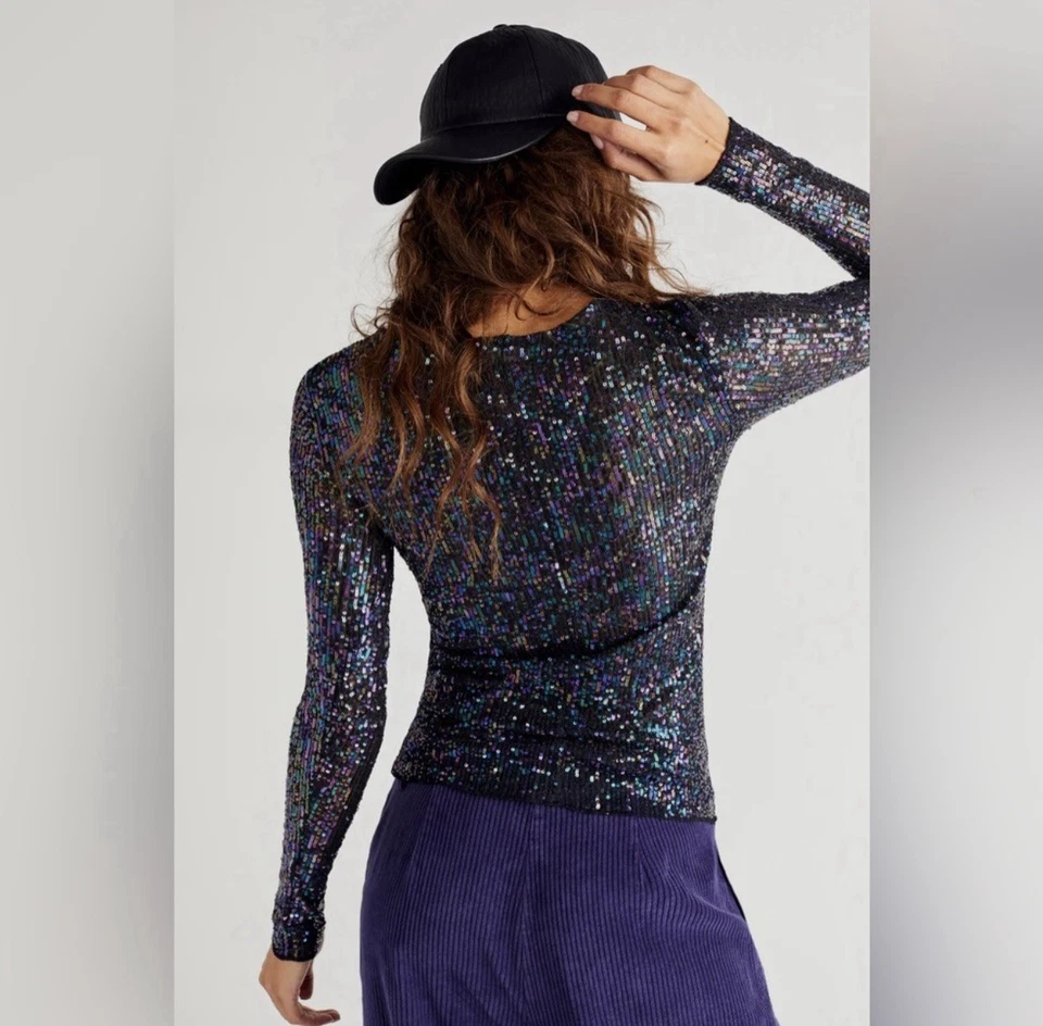 Free People Intimately XS Combo Gold Rush Manga Larga Lentejuelas Top Fiesta Foto 2 de 4