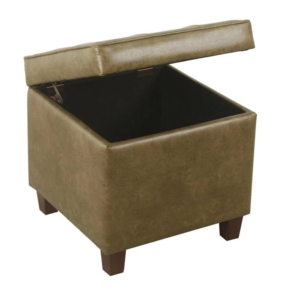 Pemberly Row Wood and Faux Leather Storage Ottoman - Distressed Brown - Image 4 of 4