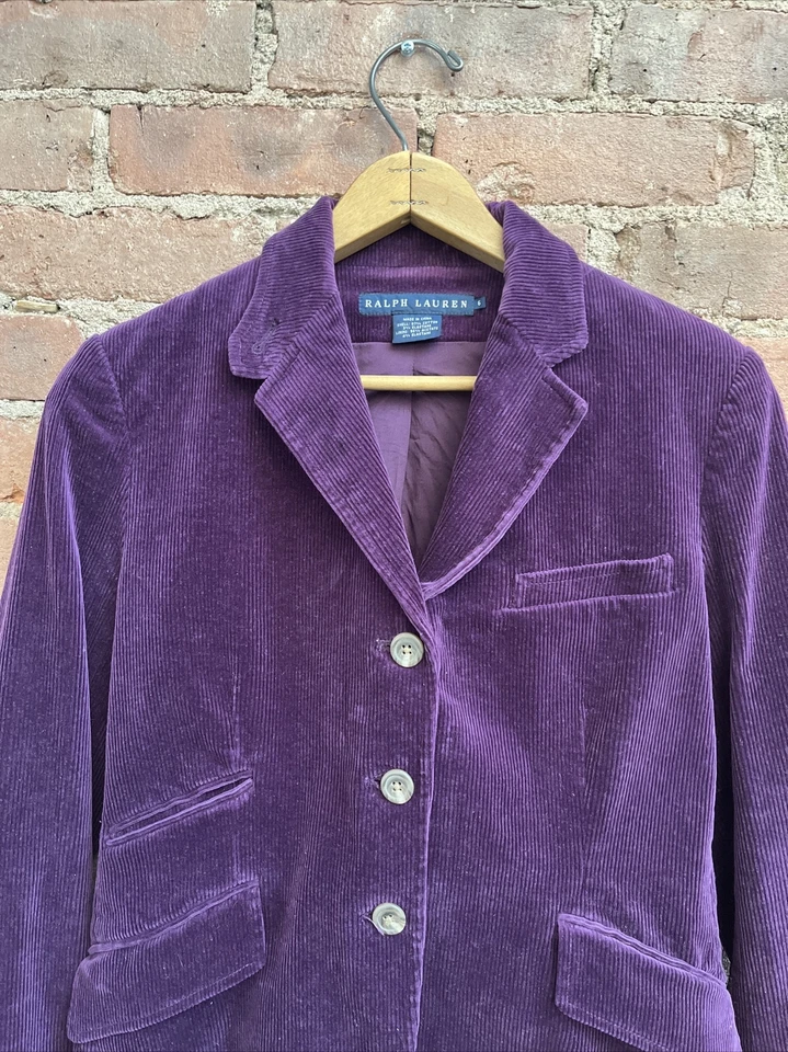 Chaqueta para mujer Ralph Lauren vintage, talla 8, corduro de algodón púrpura Foto 3 de 4