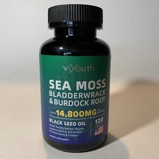 Sea Moss Bladderwrack Burdock Root 14,800mg Black Seed 120 Caps 12-in-1 EXP 3/27