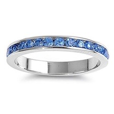 3mm Stackable Sterling Silver.925 Eternity Band Ring Blue Topaz Colored Crystals